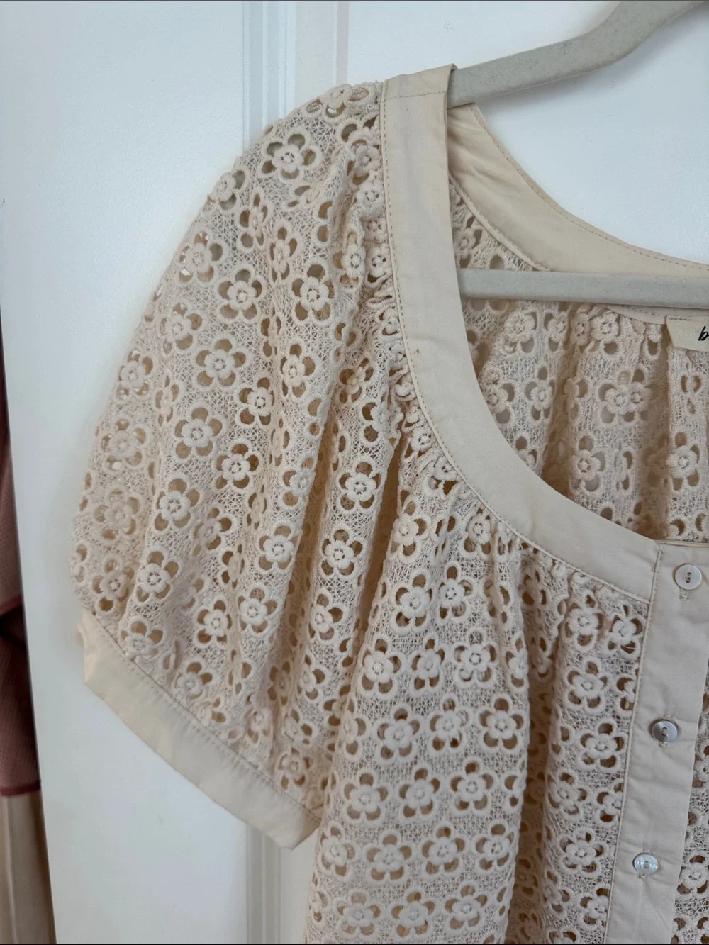 Anthropologie Beige Eyelet Lace Button-Front Blouse